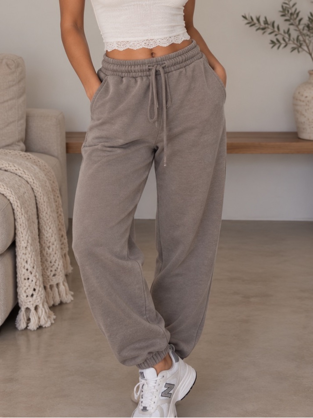 Women’s brown Fleece Jogger Pants - Comfortable Everyday Wear